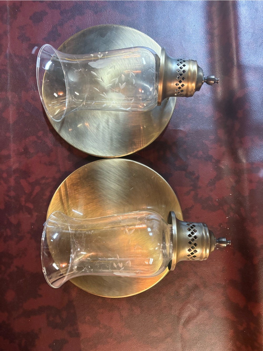 Princess House Brass Wall Candle Sconces with Clear Glass Shades